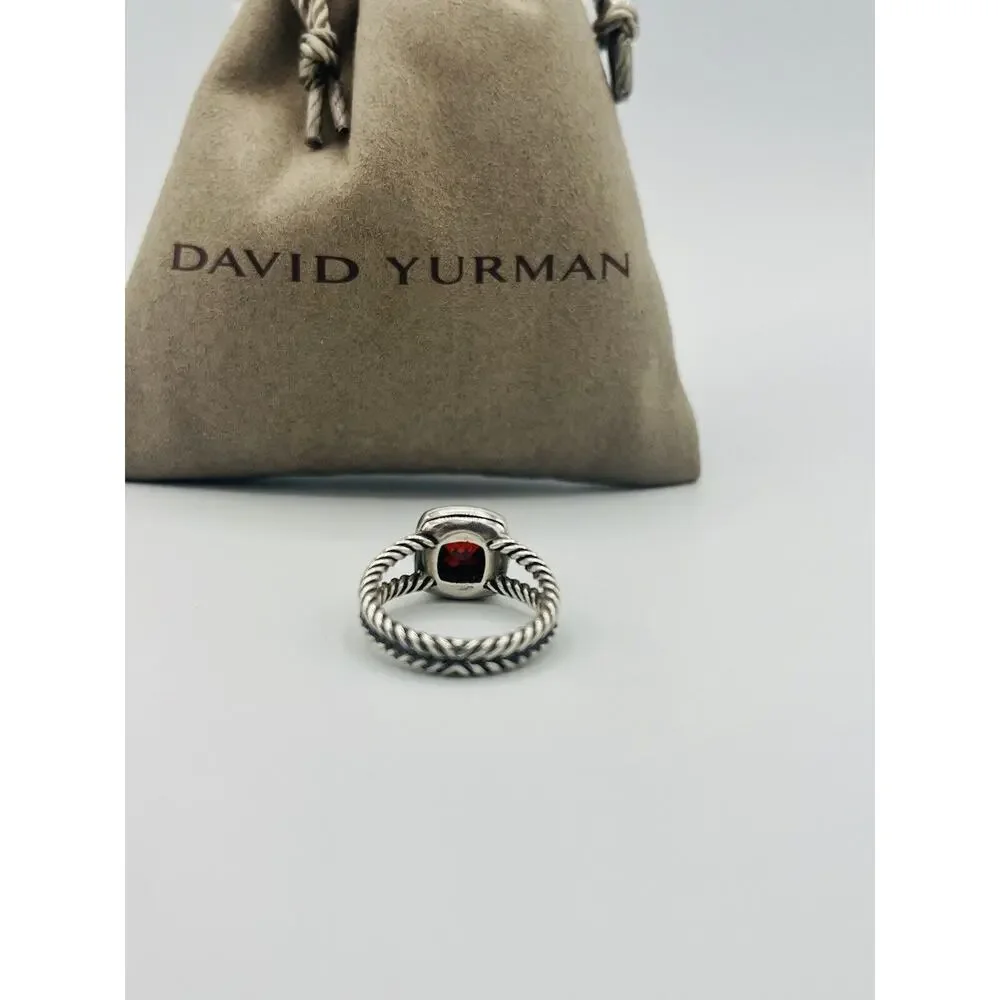 David Yurman Sterling Silver Garnet & Diamond Petite Albion Ring Size 6